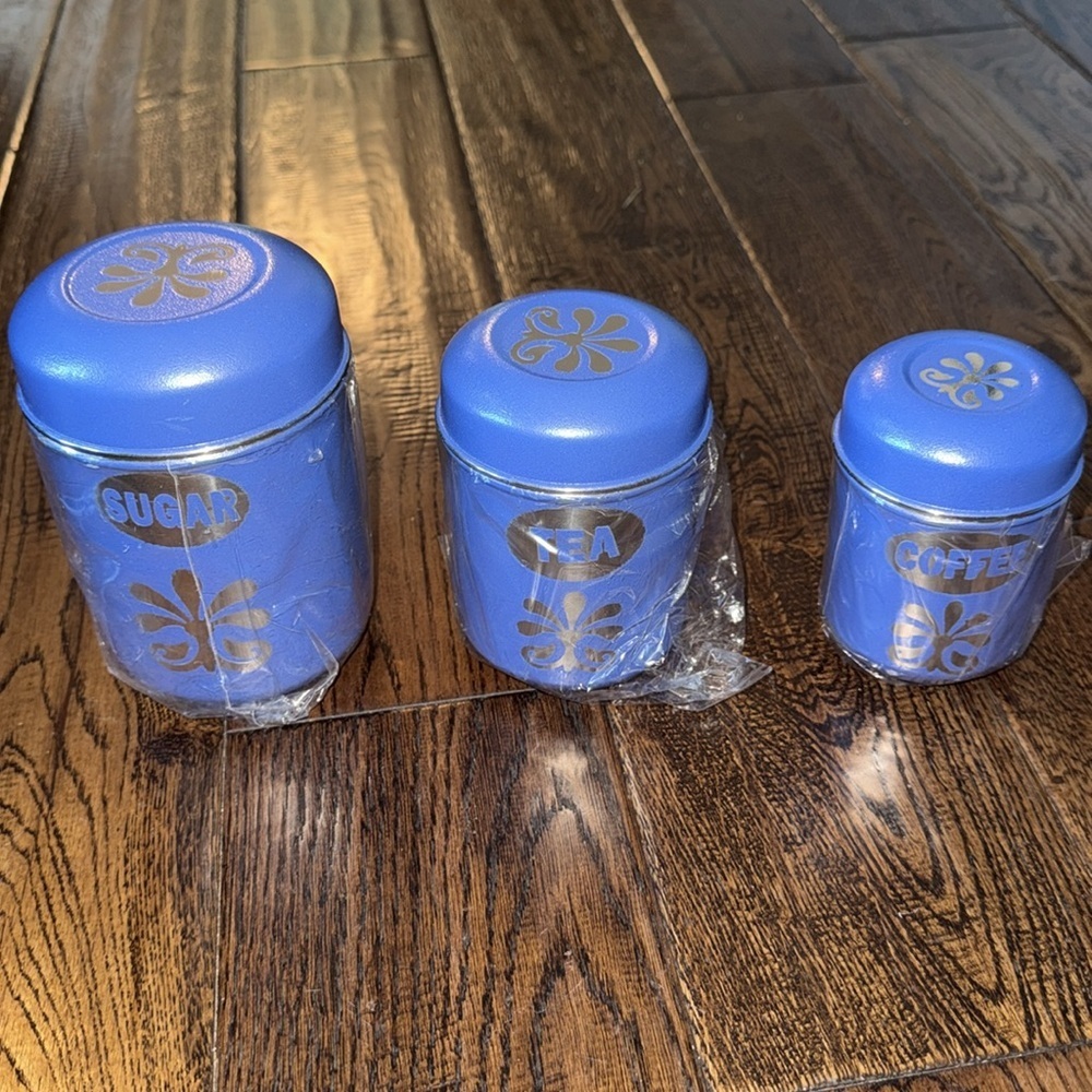 VTG Blue Sugar Tea Coffee Table Canister
